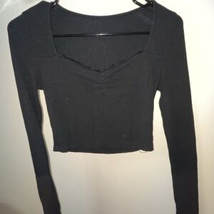 Black Long Sleeve Women's Top with Lace Detail